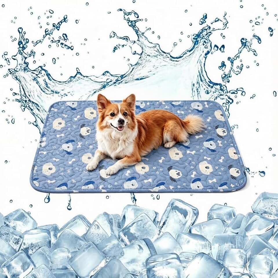 Embhlitfe Blaue Kühlmatte für Hunde und Katzen, waschbare blaue Eisseide-Kühlmatte für Hunde, Kühlkissen für Hunde, Kühldecken, selbstkühlendes Bett für Hunde, Katzen und Haustiere im heißen Sommer