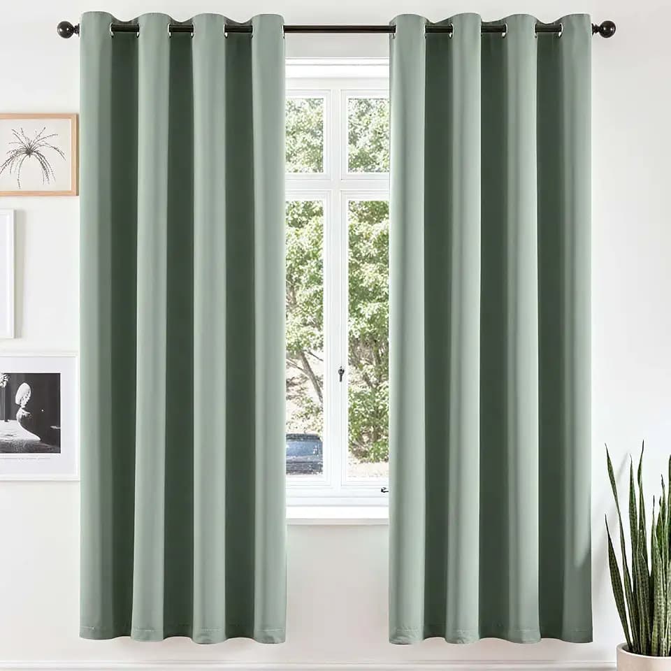 Vangao Vorhang Blickdicht mit Ösen 2er Set H200 x B140 cm, Salbeigrün