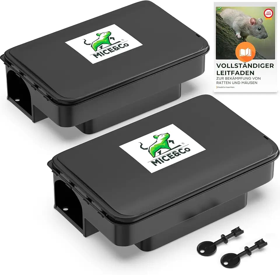 Mice&Co 2X Profi Rattenköderbox, Rattenfalle gegen Ratten & Mäuse, Köderbox