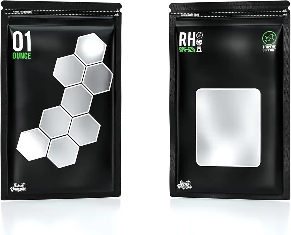 Sweet Decades Offical 1 Ounce Bags - 50 Pack Terpene Curing 58%-62% RH Humidity 2-Way Control Lock & Seal Storage & Curing Bags Heat Sealable 6" x 9.8" x 3.15" Inch (1oz, 28g)