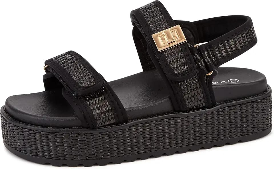 LUCKY STEP Women's Raffia Platform Wedge Sandals
