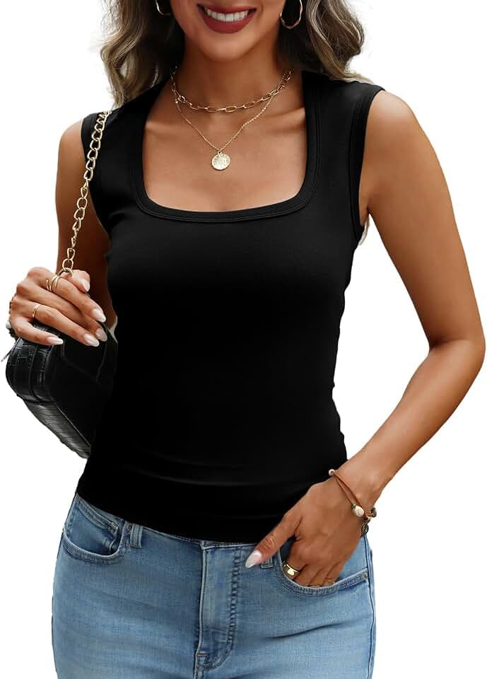 Womens Cotton Square Neck Tank Tops Basic Summer Sleeveless Shirts