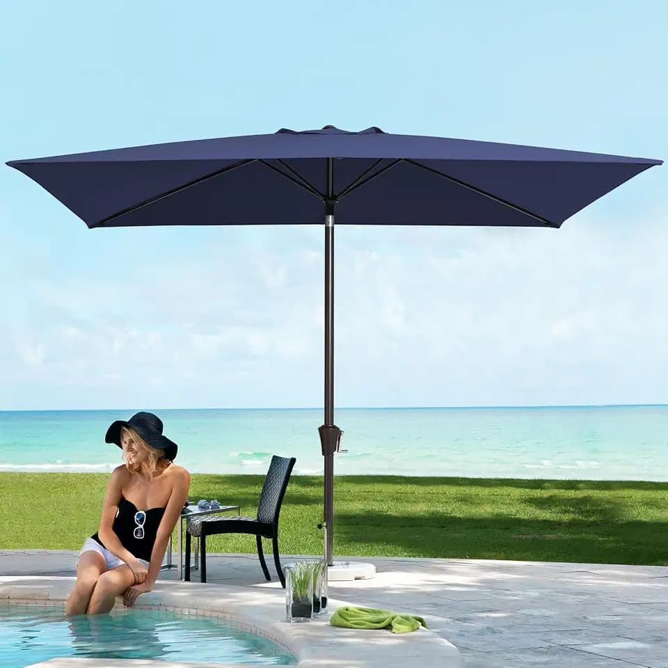 JEAREY 6.5x10ft Olefin Rectangular Patio Umbrella, Navy