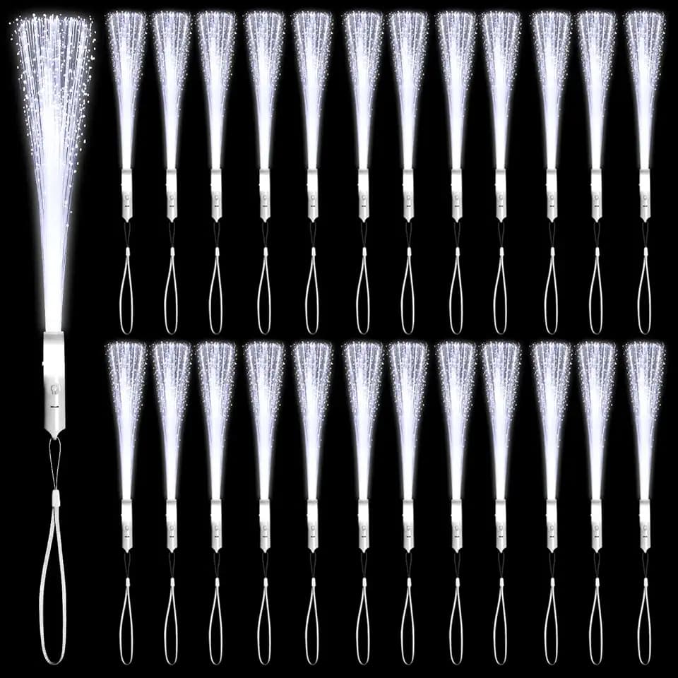 48 PCS White Glow Fiber Wands Sticks LED Light Wands 3 Modes Flashing Fiber Optic Light Rod Bulk Fiber Optic Wands for Wedding July 4th Halloween Christmas
