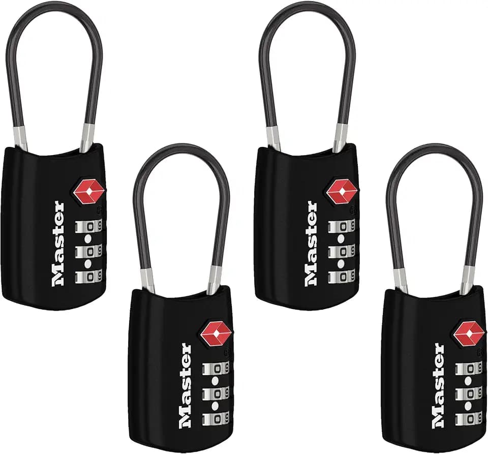 Master Lock TSA Luggage Lock Resettable Travel Lock Black 4 Pack 4688BLKEC4