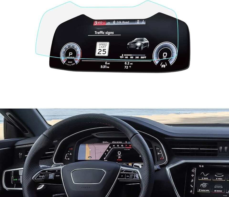 LUWU for 2023 2024 Audi A6 A7 Q7 Q8 Screen Protector Audi A6 A7 Accessories 2019-2024 Audi A6 A7 Q7 Q8 Screen Protector Tempered Glass 9H Anti-glare Q7 Q8 Touchscreen Protective Film 12.3 Inch Digital