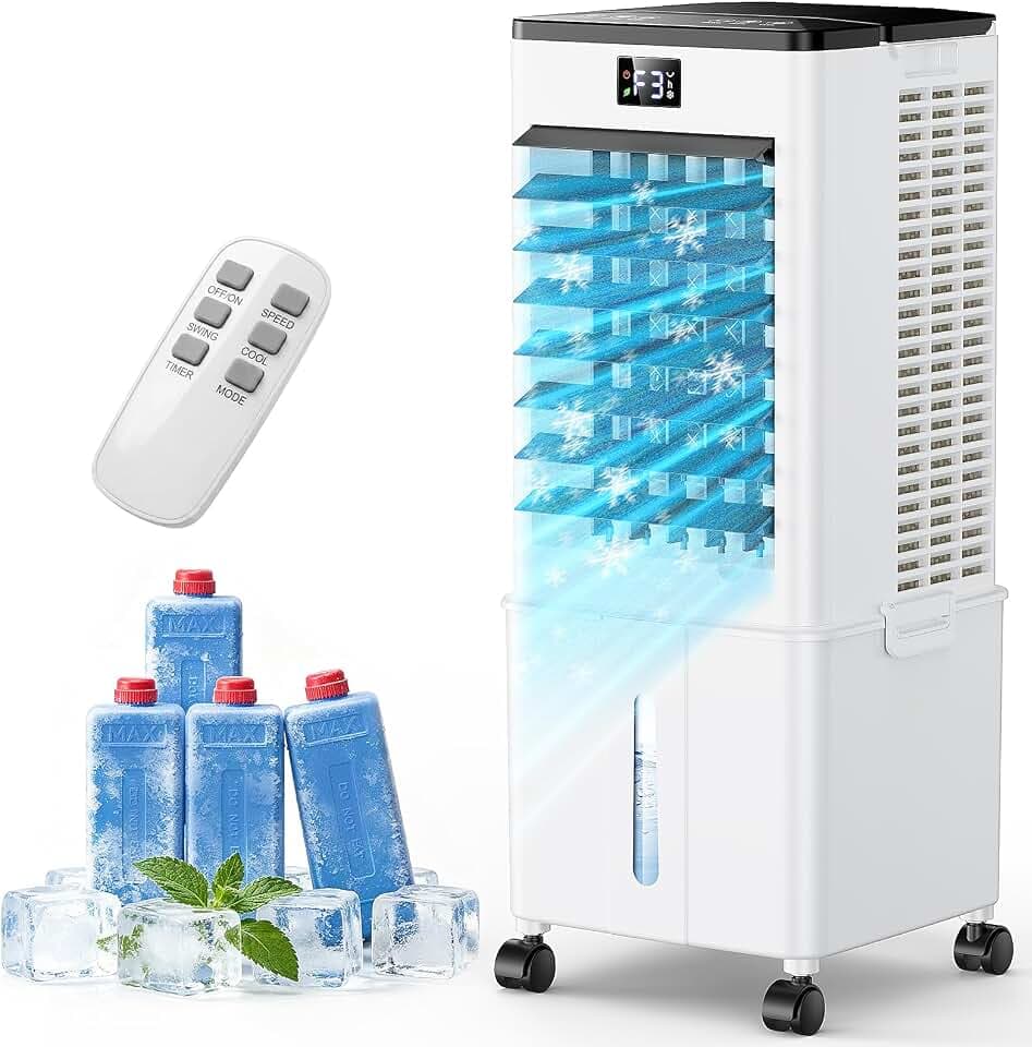 Mobiler Klimagerät 10L – Verbessert, Luftkühler mit Fernbedienung, Timer 1–12h, 60°/120° Oszillation, Leises tragbares Klimagerät für Camping, Büro und Schlafzimmer(Premium Schwarz)