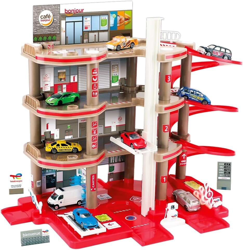 STARLUX 401006 Super Garage Station-Service Authentische Kleinwagengarage mit kompletter Total-Tankstelle 4 Ebenen, Rot Grau Schwarz,