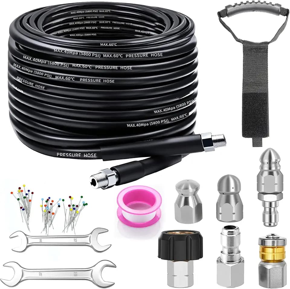 50FT Sewer Jetter Kit for Pressure Washer, 5800PSI Drain Cleaner Hose
