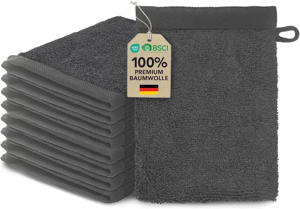 Ôhm Waschhandschuh Baumwolle 15x20 cm Dunkelgrau 10er-Set