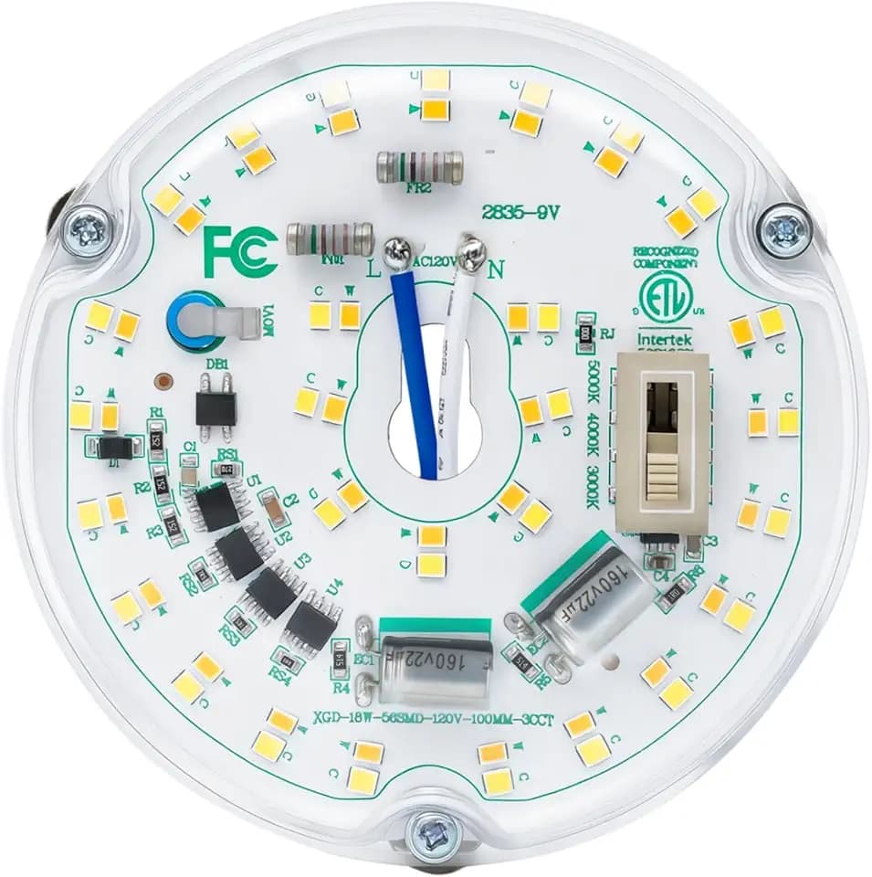 LED Ceiling Fan Light Retrofit Kit, 4 Inch, Ceiling Light Replacement kit Panel PCB Engine, 18W, 3CCT 3000K-4000k-5000K Shift by Toggle Switch 120V, ETL, 2200LM, CRI90, Dimmable