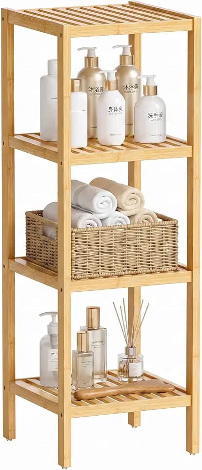 SMIBUY Badezimmer-Aufbewahrungsregal, 4 Ebenen, Bambusregal, Organizer, multifunktionales Regal für Wohnzimmer, Schlafzimmer, Küche (natürlich)