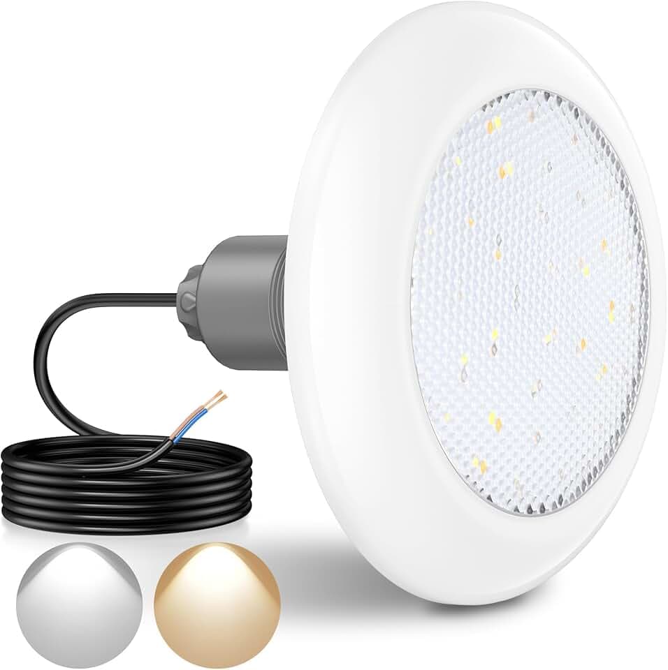 LyLmLe LED Poolscheinwerfer mit Außengewinde 2", 18W Poolbeleuchtung 2 Farben Schaltbar Weiß 3000K & 6000K, Ø242mm, 12V AC LED Poolstrahler Unterwasser für GFK Fertigbecken Aufstellbecken Holzpool