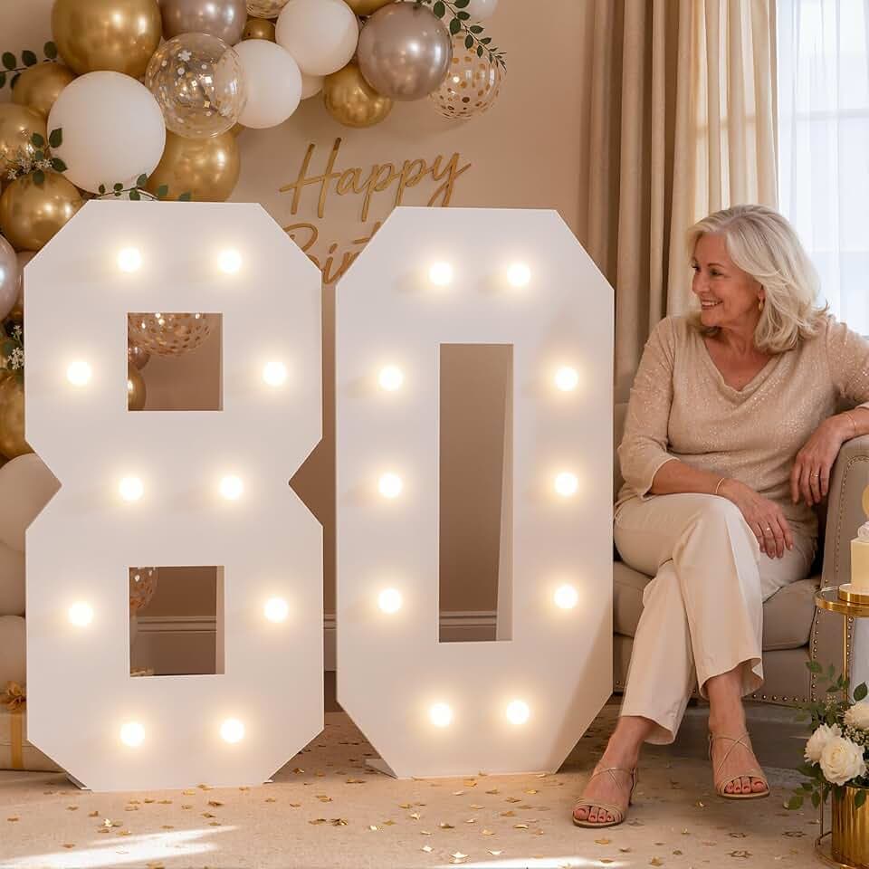 4FT Marquee Numbers 80 Warm Light Quick Setup Birthday Decorations