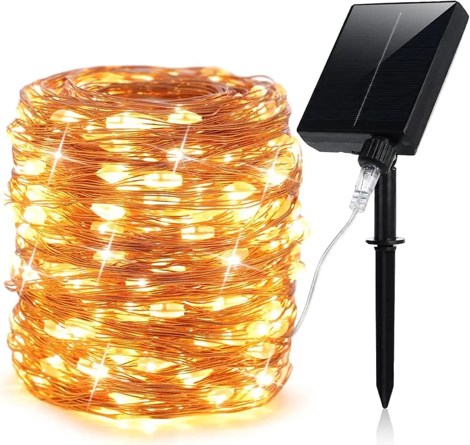 200FT 600LEDs Fairy Lights Solar Powered,Gold Wire,Warm White