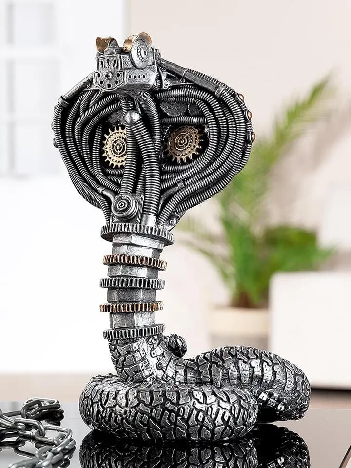 Casablanca Steampunk Cobra Figur, Kunstharz, silberfarben, metallische Optik, H: 30,5 cm, B: 20 cm, T: 16 cm - Deko, Geschenk, Sammlerstück, Vintage