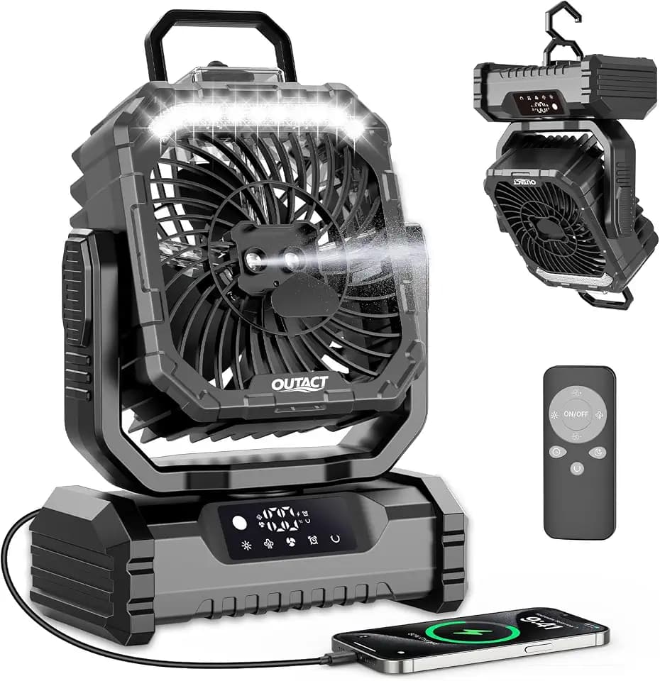 Ventilator Camping mit Sprühnebel für Camping - Schwarz