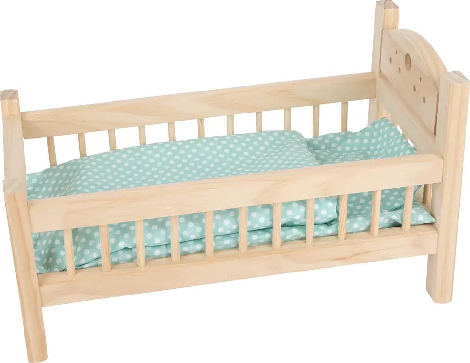 small foot Puppenbett aus Holz, Puppenmöbel-Zubehör, Kissen und Decke im Herz-Design, ab 3 Jahren, 9601, Klein