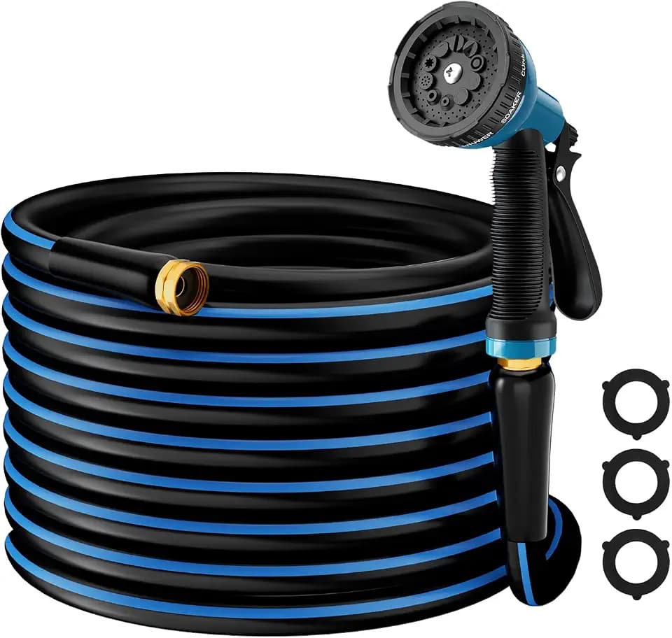 Besiter Heavy Duty Garden Hose 5/8" 50FT: Flexible Rubber Water Hose with 10 Function Sprayer - Leakproof Hose Male to Female Fittings - Durable Hose for Yard, Lawn, Car Wash, Outdoor, Watering