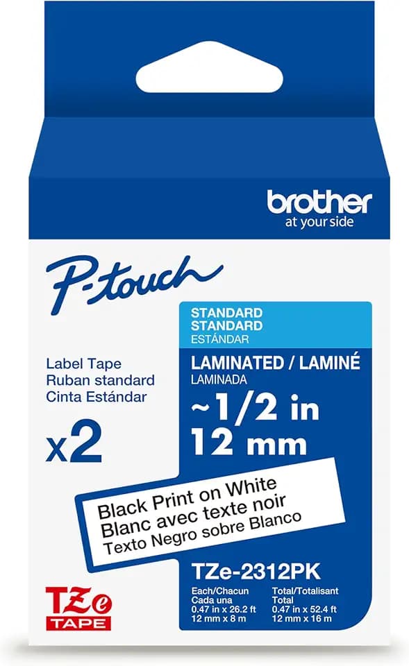 Brother Genuine TZe231-1/2 2PK Black Print on White Label Tape. Each: 0.47 in x 26.2 ft Total: 0.47 in x 52.4 ft