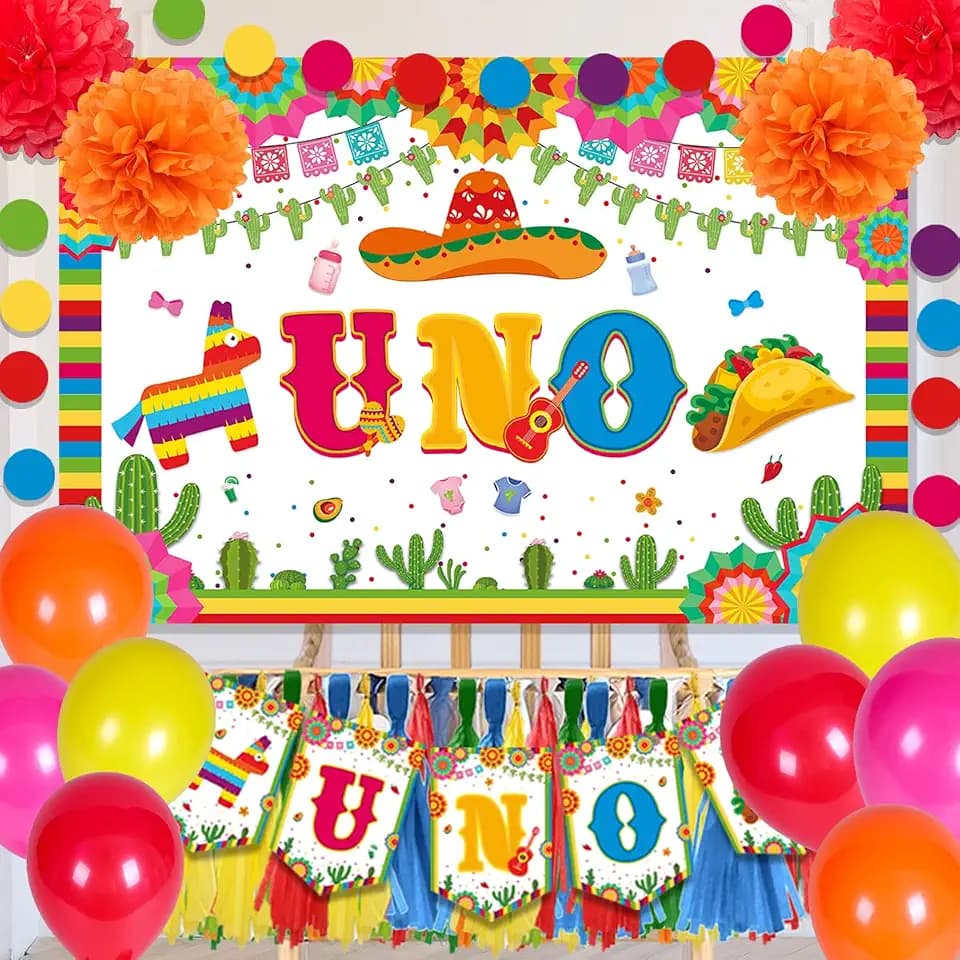UNO Party Decorations Mexican Fiesta 1st Birthday Party Decorations Cinco De Mayo Theme High Chair UNO Garland Banner For Cinco De Mayo 1st Birthday Photo Props Party Supplies