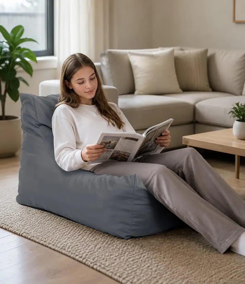 Outdoor Bean Bag Chair Lounger with Shredded Foam Filling, Gray