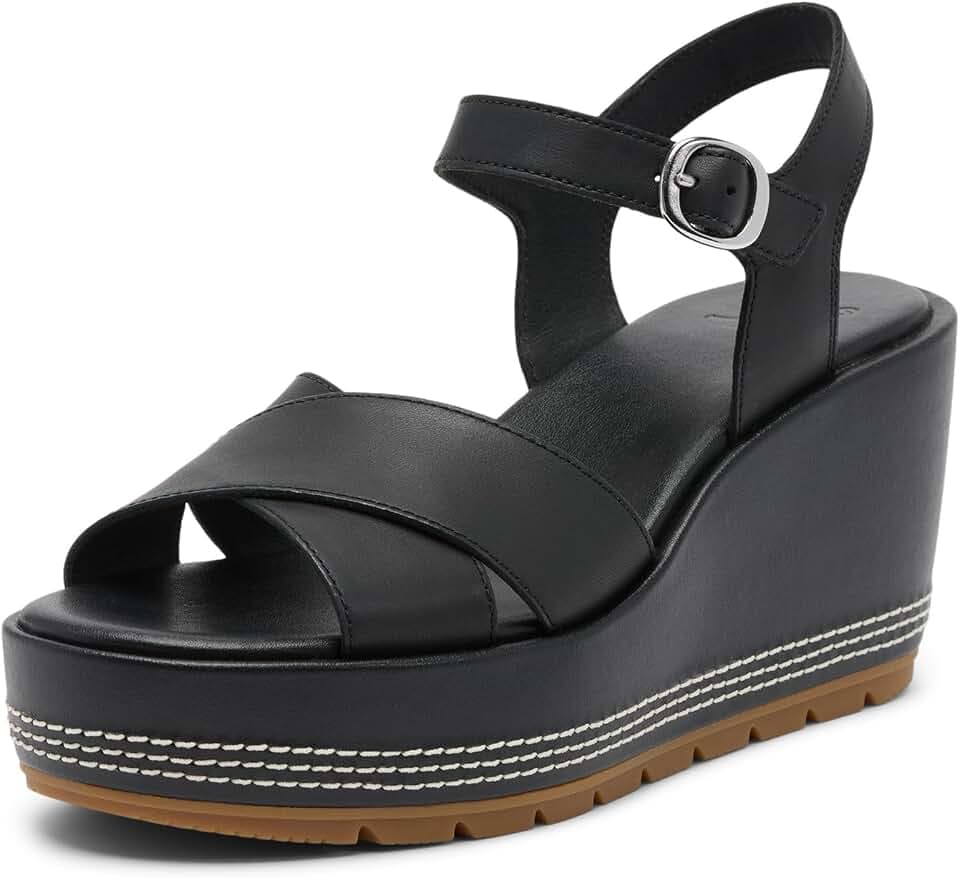 Sorel Women's Sunpeak Wedge Ankle Strap, Iced Tea/Snow, 7.5 Regular
