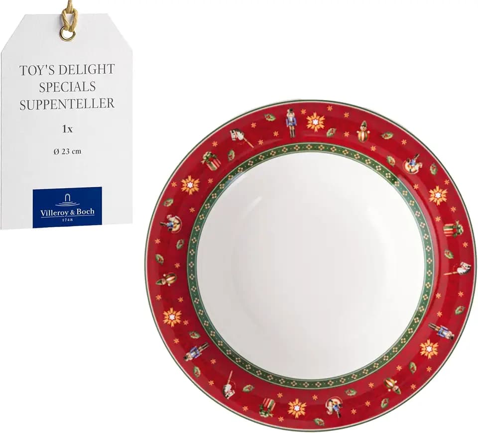Villeroy & Boch – Toy's Delight Specials Suppenteller Rot, Spülmaschinenfest, Mikrowellensicher, Tiefer Teller Für Suppen, Salate Oder Pasta, Weihnachtsgeschirr, Nudelteller Tief, Premium Porzellan
