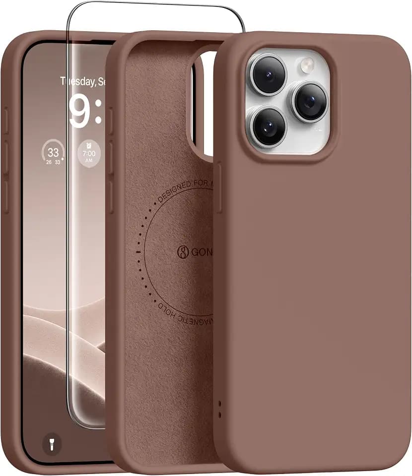 GONEZ Magnetic for iPhone 15 Pro Max Case, Silicone Cover Brown