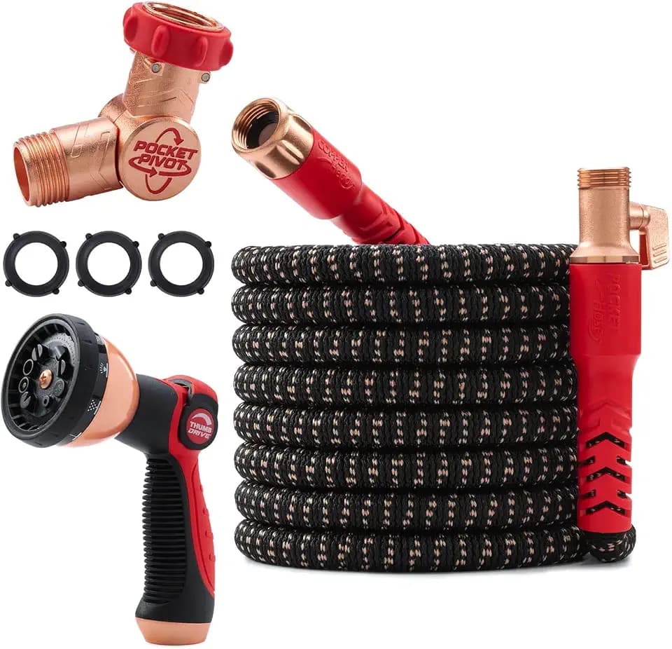 Pocket Hose 75 FT Copper Head Hose, Pocket Pivot, No Tangles, Anti-Burst