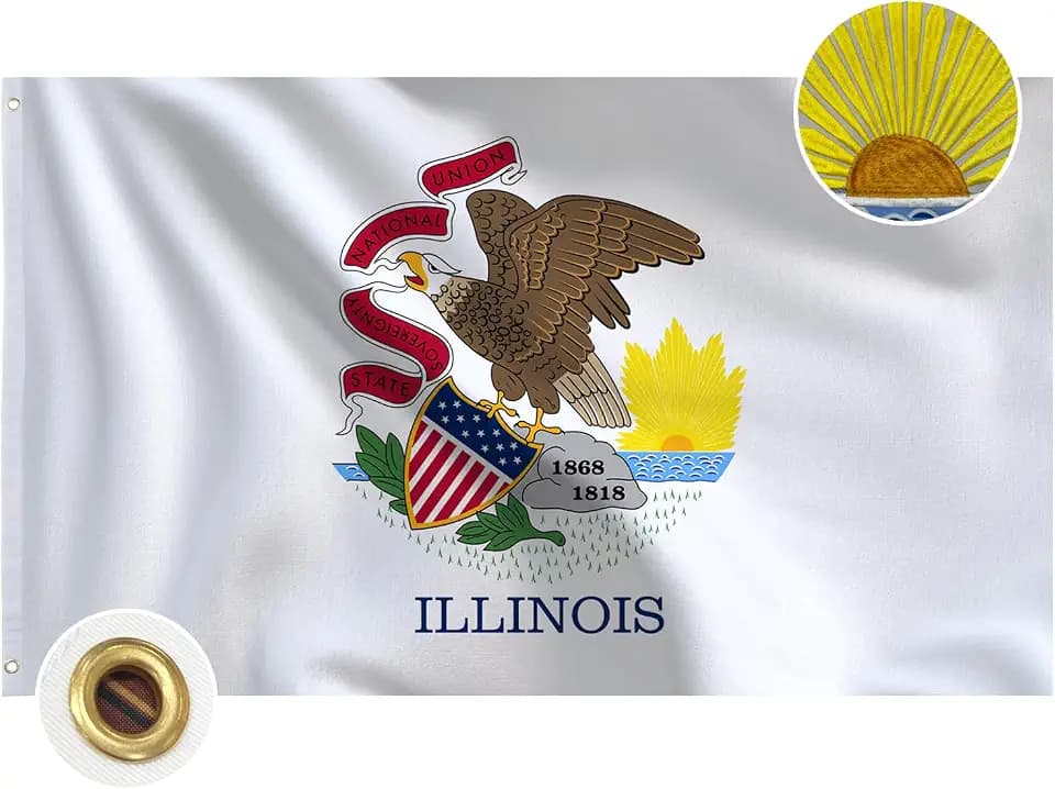 Bradford Embroidered Illinois State Flag 3x5 ft Outdoor, Double Sided Illinois Flags Heavy Duty IL State Flags with 2 Brass Grommets for Outsides House Long Lasting