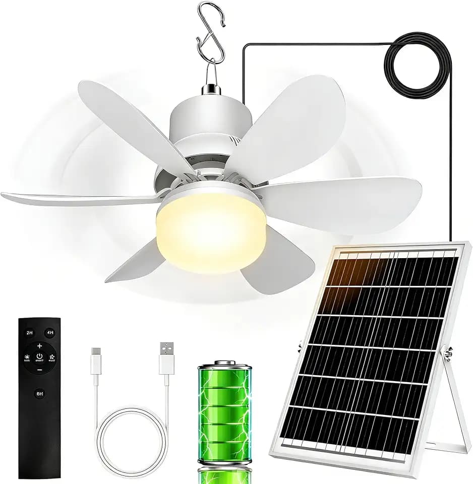 Solar Fan for Gazebo with Light | Solar Powered Ceiling Fan with Remote