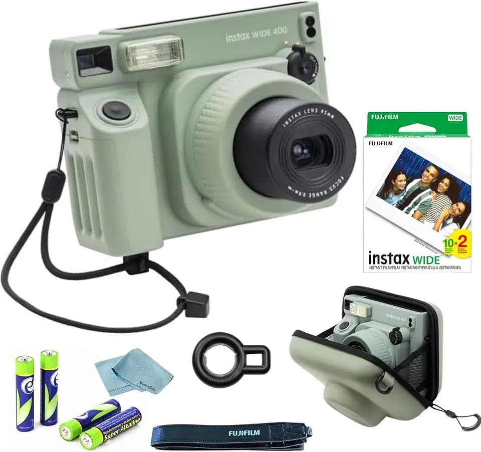 FujiFilm Instax Wide 400 Instant Camera Bundle - Includes Twin Pack Wide Frame Film, BluebirdSales Carrying Case, Cleaning Cloth, and 4 AA Batteries - Portable (Wide 400 Instant Camera)