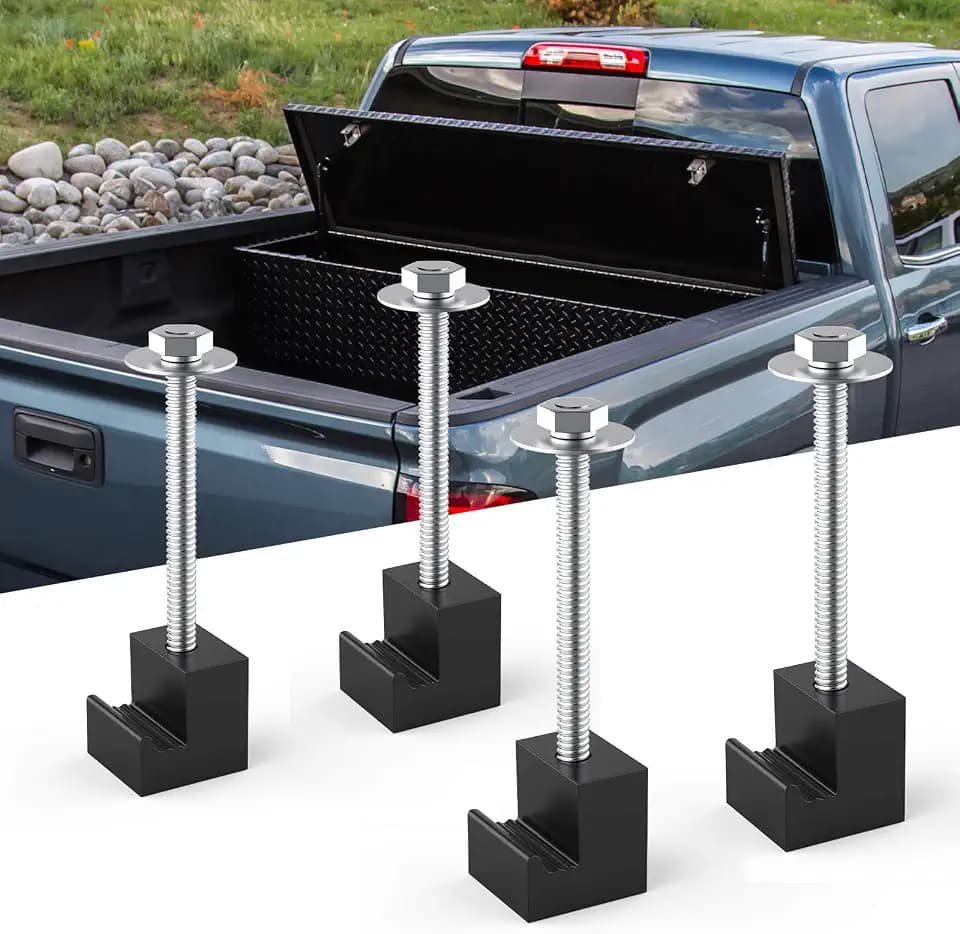 JOYTUTUS Truck Tool Box Mounting Kit, Upgraded Aluminum Truck Tool Box Tie Downs, J Hook Crossover Toolbox Pickup Truck Universal Fit, Easy Mount 4 Pack - Black
