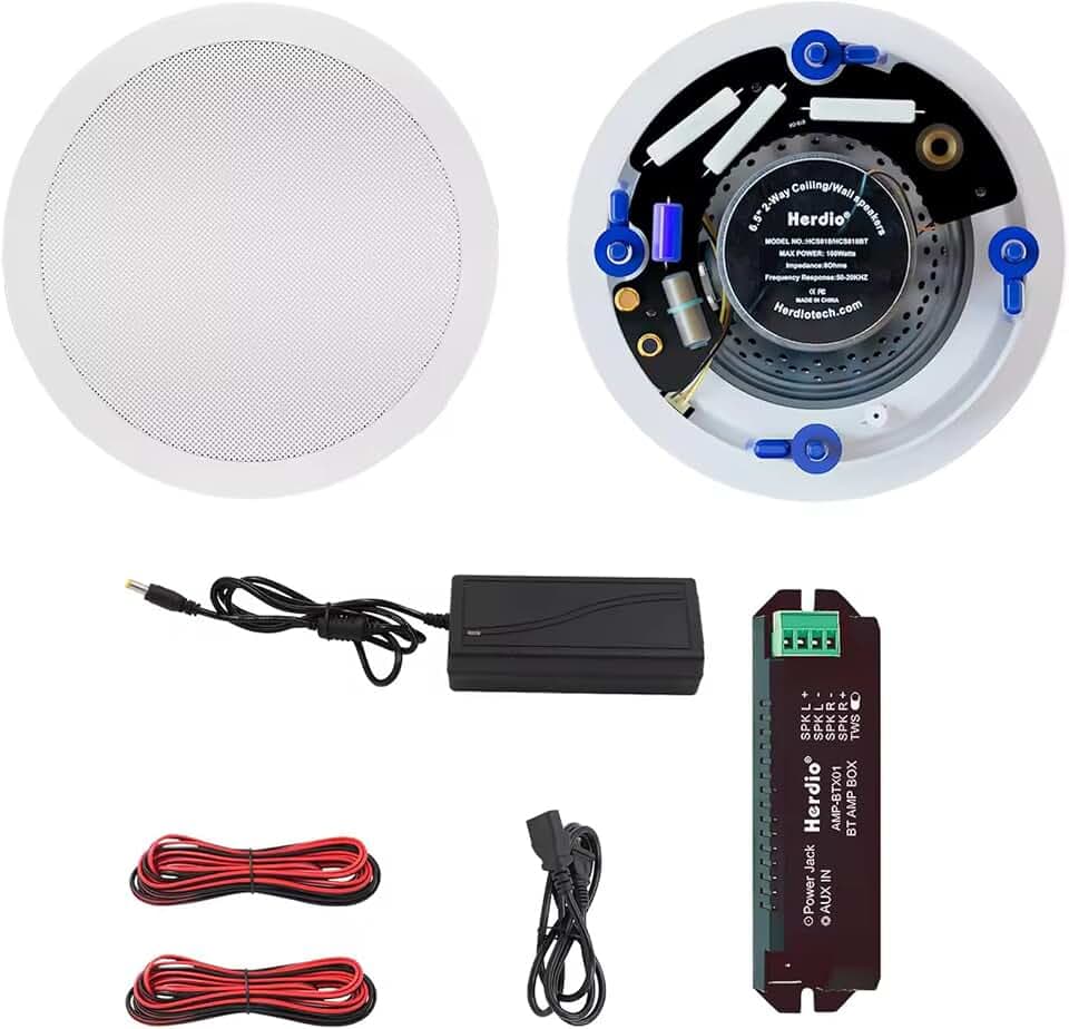 Herdio 6,5 Zoll BluetoothDeckenlautsprecher, 160 Watt Kompatibel Einbaulautsprecher, Bündige Montage Sound, für Zuhause Badezimmer Küche Büro mit Full Range Sound