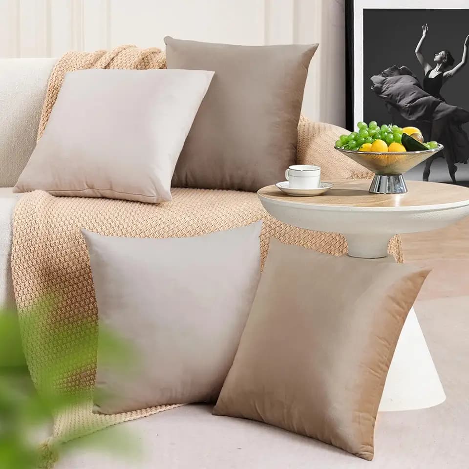 Throw Pillow Covers 18x18 Set of 4 - Couch Covers for Living Room Decorative Velvet Neutral Cream Soft Sofa Covers for Bed (Beige)