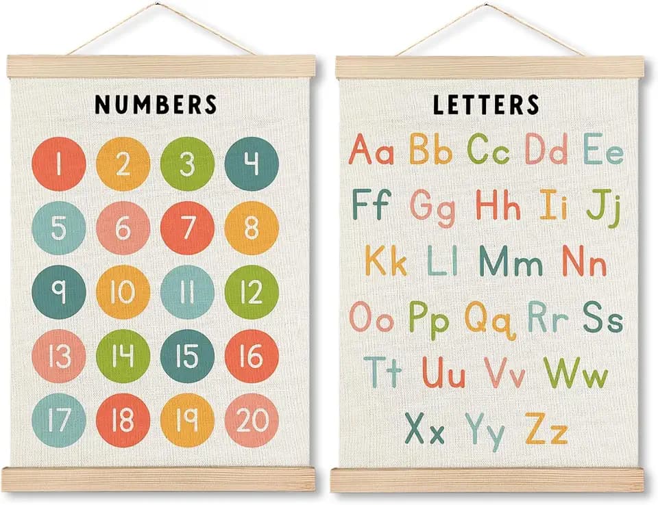 IAFQWDS Numbers and Alphabet Classroom Wall Art Hanging Poster Framed, ABC Letters Numbers 1-20 Educational Wall Decor Prints for Toddler Kids Preschool Kindergarten Homeschool, 12x16 Inch Set of 2