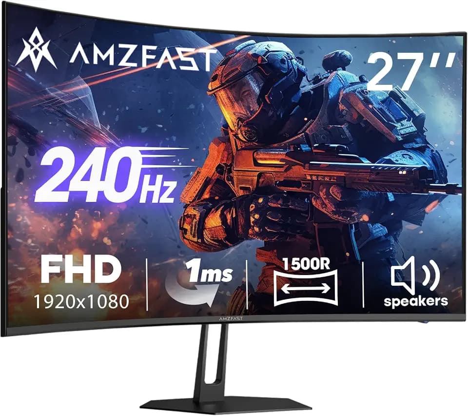 Amzfast 27 inch 240Hz Curved Monitor, FHD 1080p Gaming Monitor, Built-in Speakers, FreeSync, MPRT 1ms, 130% sRGB, 4000:1, 1500R, VESA Mount, HDMI 2.0&DP 1.4, 12 Months Warranty Exchange, AMZG27C1 Pro