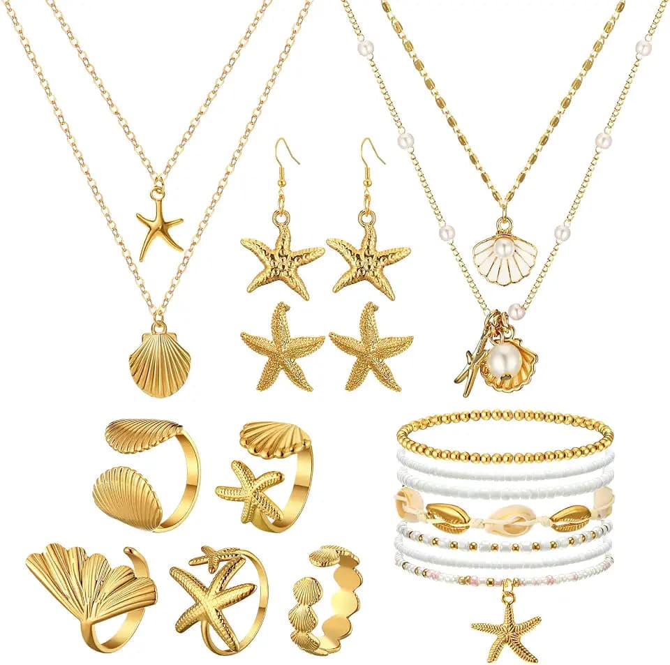 Tondiamo 18 Pcs Mermaid Seashell Jewelry Set for Women Mermaid Xmas Gift
