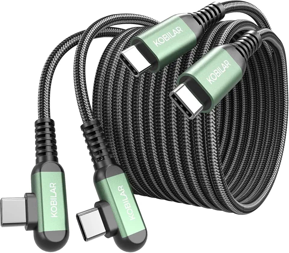 10ft USB C to USB C Cable, Type C Charger Cord Right Angle 2pack, 60W Fast Charger USB C 90 Degree for iPhone 16/17 Pro Max Plus, iPad Pro, USB C Cable for Samsung S25 S24 S23