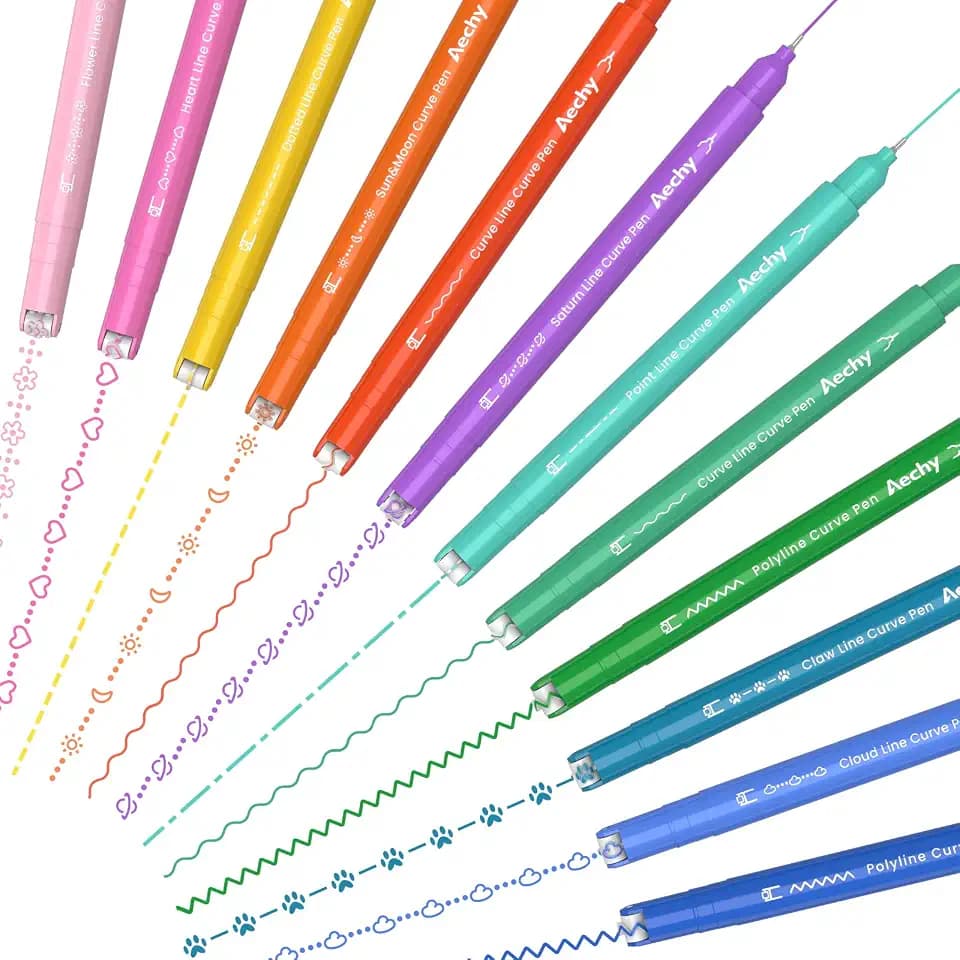 AECHY Dual Tip Curve Highlighter Pens, 10 Patterns, 12 Colors, 12 Pack