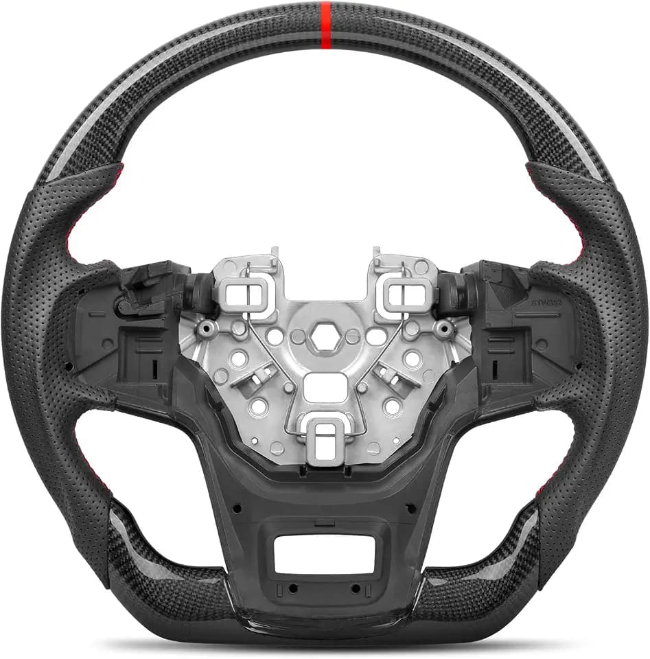 Real Carbon Fiber Steering Wheel for Ford Bronco 2021-2026, Raptor Wildtrak Badlands Big Bend Outer Banks First Edition 2-Door 4-Door, Red Stitching Flat Bottom Sport Grip, Not for Bronco Sport