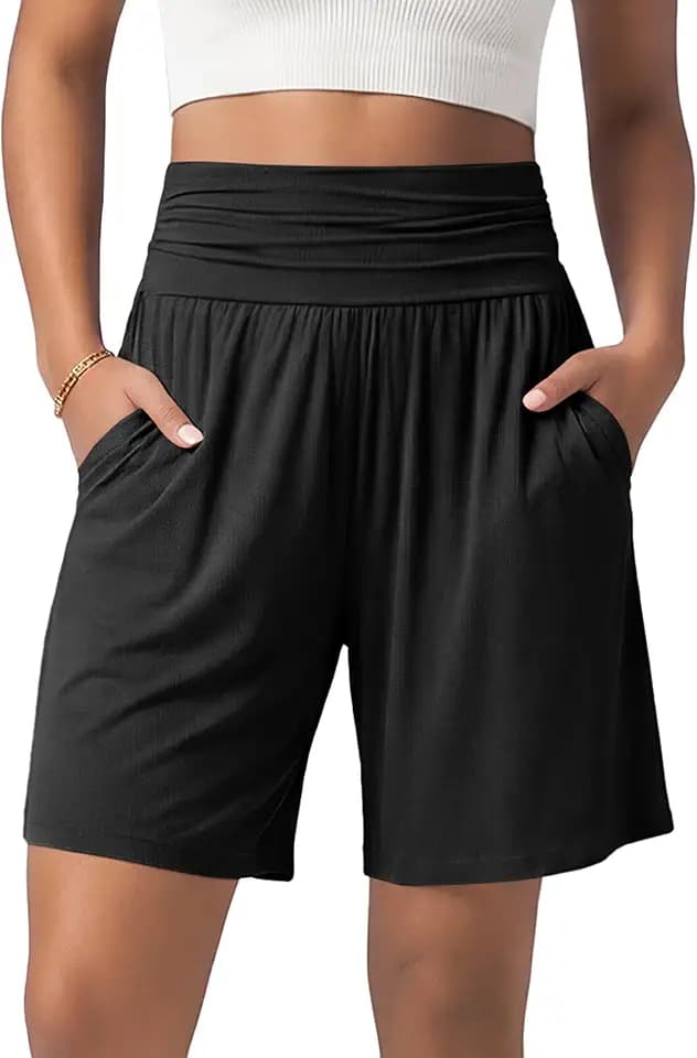 ODODOS Women's Wide Leg Lounge Shorts with Pockets Lightweight Soft Relaxed Casual Pajama Bottom-8"/ 10" Inseam