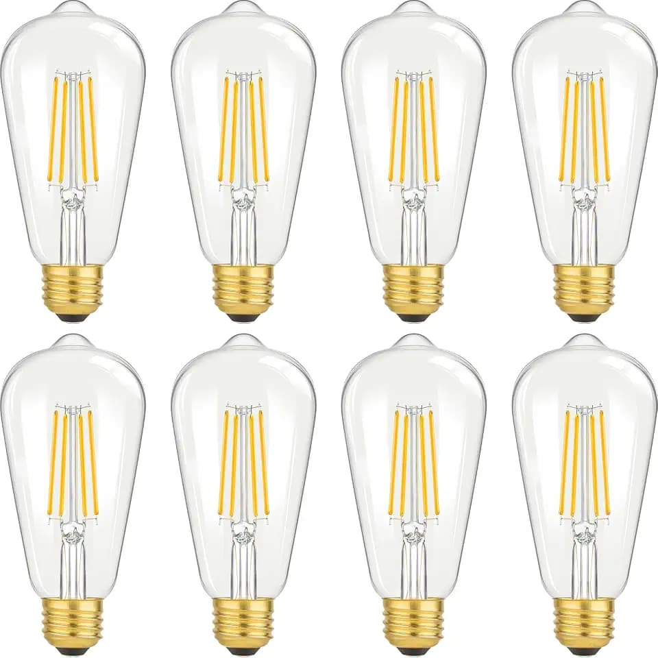 LED Light Bulbs 8W Edison Bulbs 100 Watt Equivalent, Vintage ST64 LED Light Bulbs 1400LM, E26 Medium Base, Antique Clear Glass Filament Bulbs, 2700K Warm White with 90+ CRI, Non-Dimmable, 8-Pack