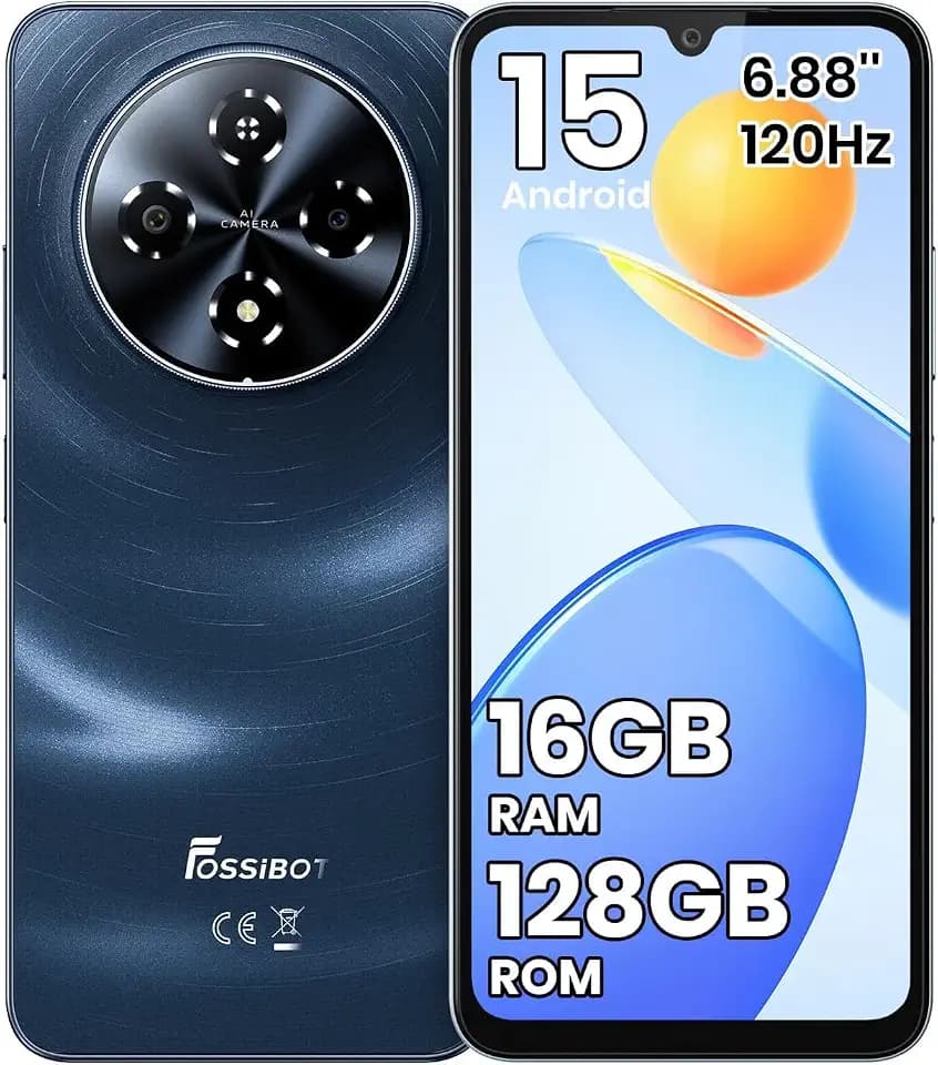 FOSSIBOT S5 Android 15 Cell Phone(2026), 16GB+128GB/2TB Unlocked Phone, 6.88" Display Smartphones, 6000mAh Battery 4G Dual Sim Mobile Phones, 13MP+8MP Camera, Gemini Al Octa-core Chipset/GPS/BT5.0