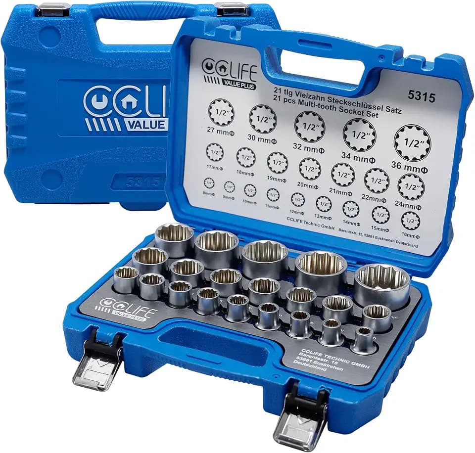 CCLIFE Vielzahn Nuss Satz 1/2'' Steckschlüssel Set für 8-36mm, 21tlg
