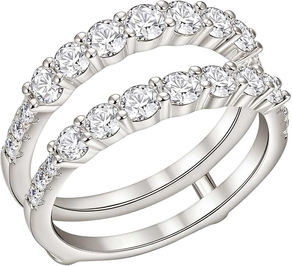 Wuziwen Ring Enhancer for Engagement Rings Two Rows Wedding Bands for Women