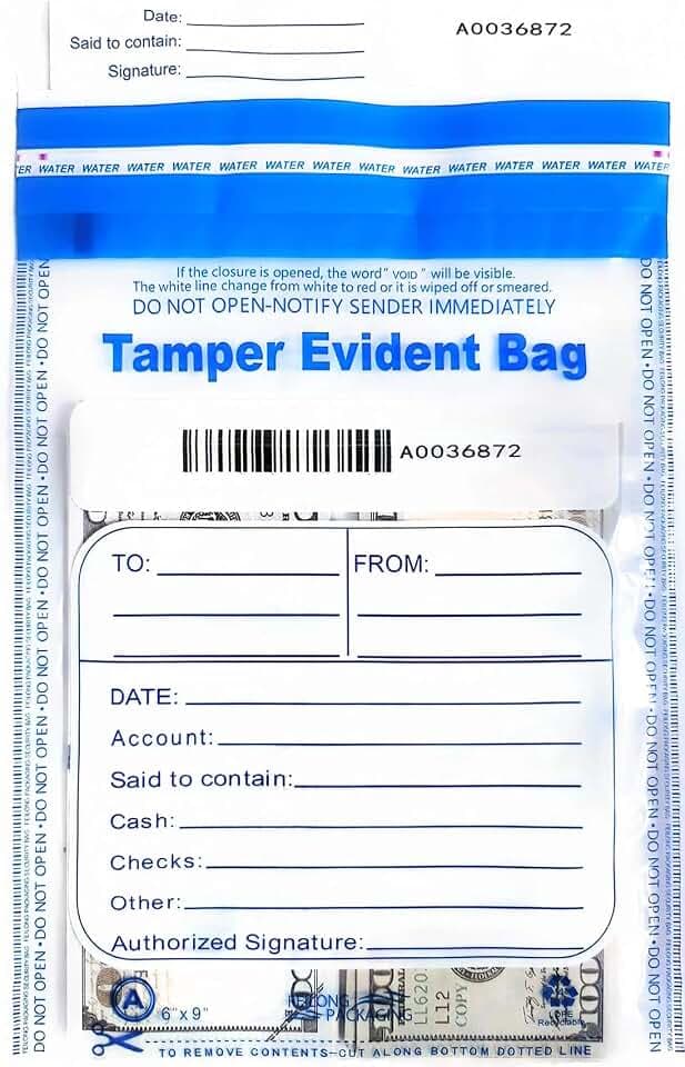 100Pcs 6"x9" Clear Plastic Bank Deposit Bag - Tamper Evident Security Bags -Transparent Cash Money Bags with High Level Security Seal