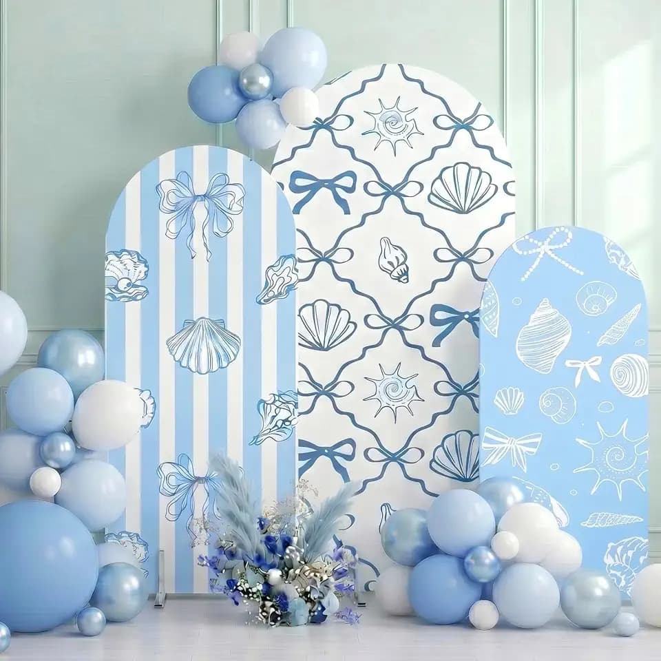 Haull 3 Pcs Ocean Arch Backdrop Cover Set, 4ft 5ft 6ft Blue Bow Starfish