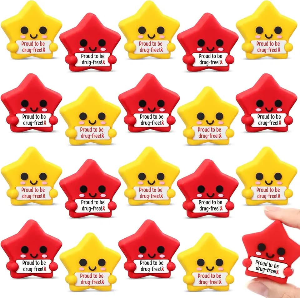 Skylety 30 Pcs Red Ribbon Week Supplies Resin Stars, Drug Free Awareness